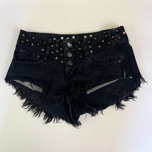 Studded Black Denim Shorts
